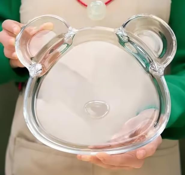 Bear Shaped Creative Glass Plate, Cute Food Serving Dish, Clear Glass