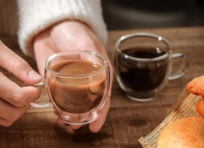 Double Wall Glass Coffee Cup, Clear, 100 ml, Single Piece