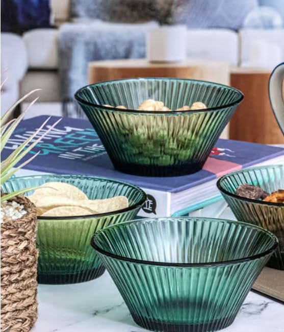 Green Glass Serving Bowl Set, Ribbed Design, 260ml Capacity, Set of 2