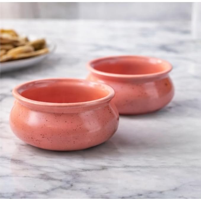 Ceramic Handi Bowl Set, Pink, Speckled Finish, 150ml, Set of 2
