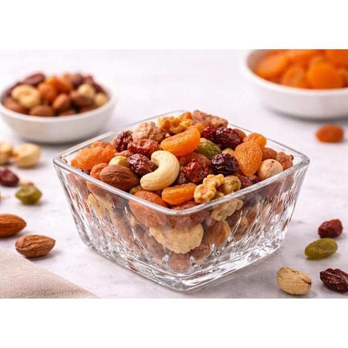 Clear Glass Bowl with Crystal Cut Design, Square Shape, 150 ml, Set of 6