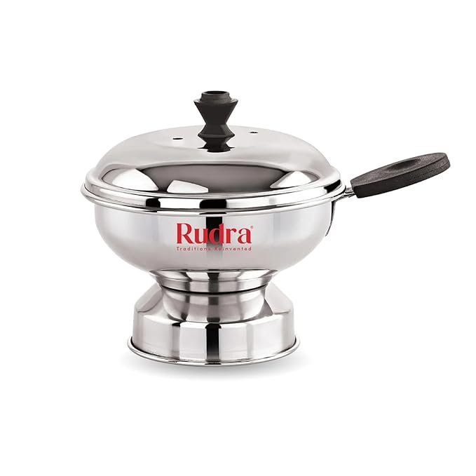 Rudra Chattu Pattu Puttu Maker, Stainless Steel, Small, Plastic Free, Food Grade, with Netted Plate and Lid