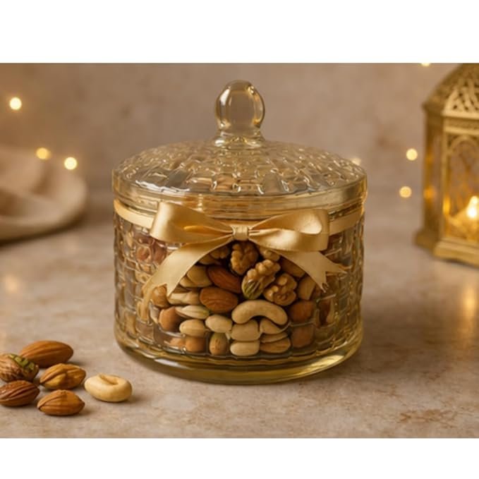 Amber Glass Candy Jar with Lid, Decorative Storage Container for Sweets, Nuts and Chocolates