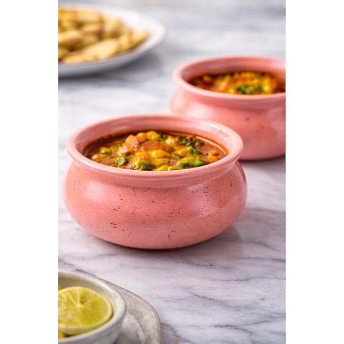 Ceramic Handi Bowl Set, Pink, Speckled Finish, 150ml, Set of 2