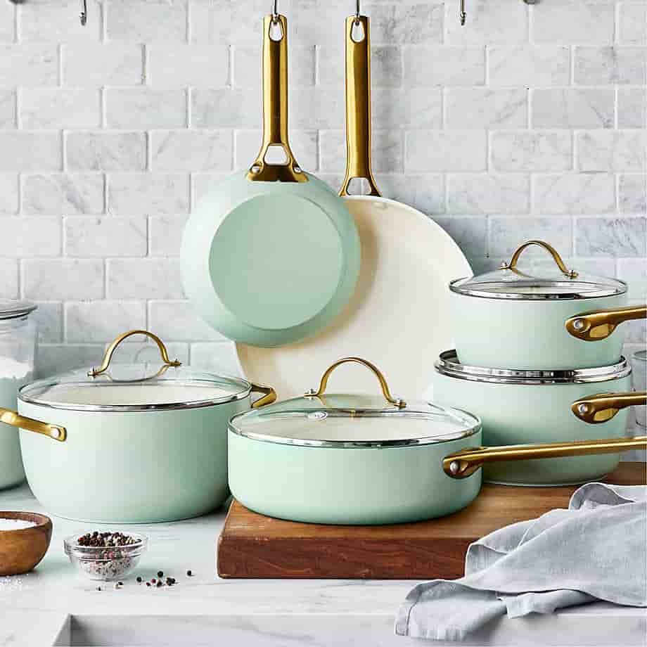 cutekitchenware.com Home 7-Piece Silt Green Non-Stick Ceramic Cookware