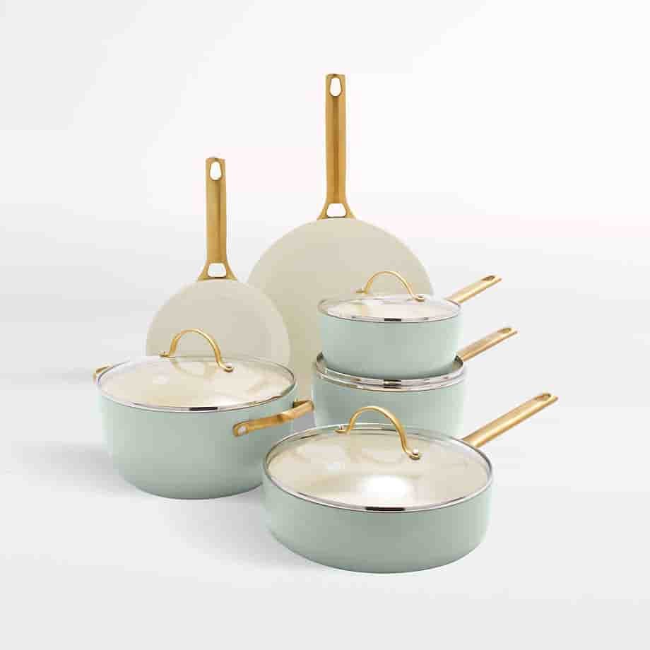 cutekitchenware.com Home 7-Piece Silt Green Non-Stick Ceramic Cookware