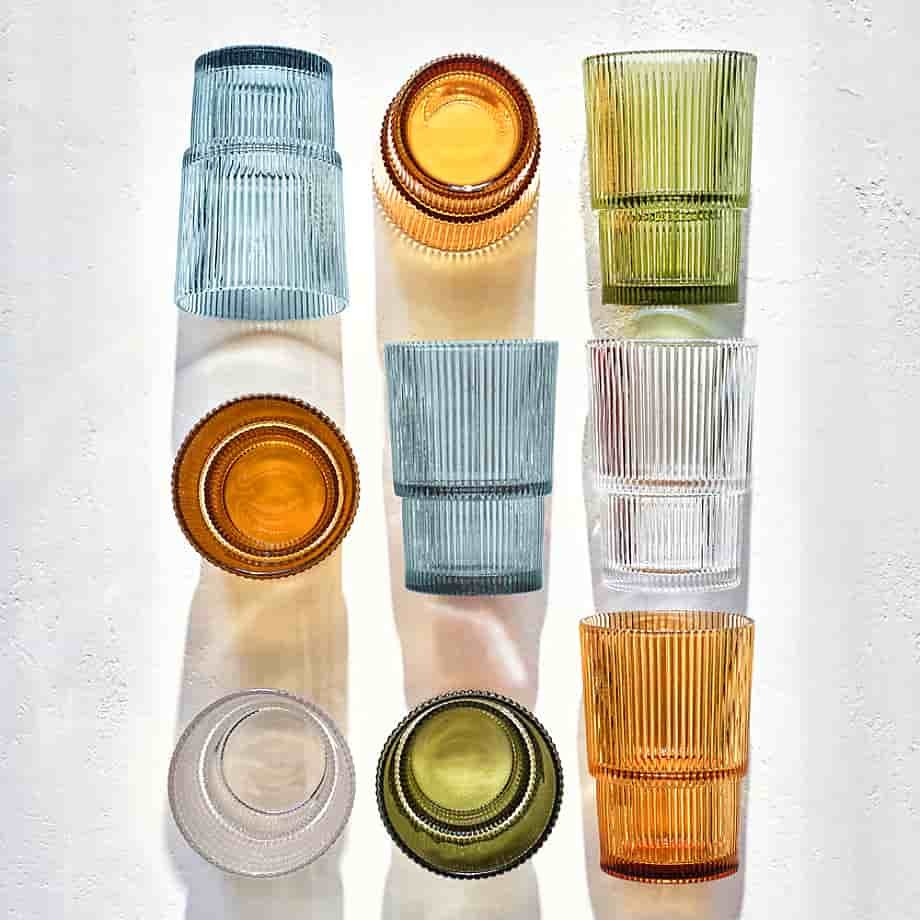 Moss Green Stackable Ribbed Double Old-Fashioned Glass