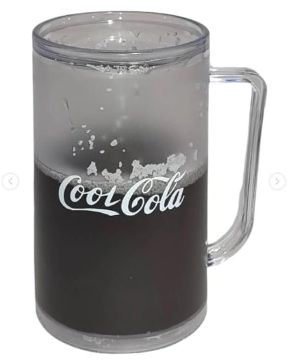 Cool Cola Freezer Mug, Transparent Plastic, Double Wall Chilling Beer Cup with Handle