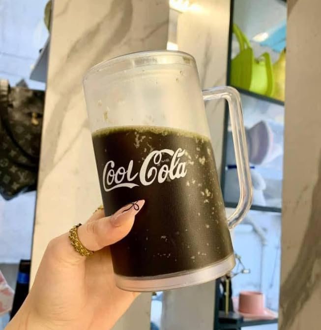 Cool Cola Freezer Mug, Transparent Plastic, Double Wall Chilling Beer Cup with Handle